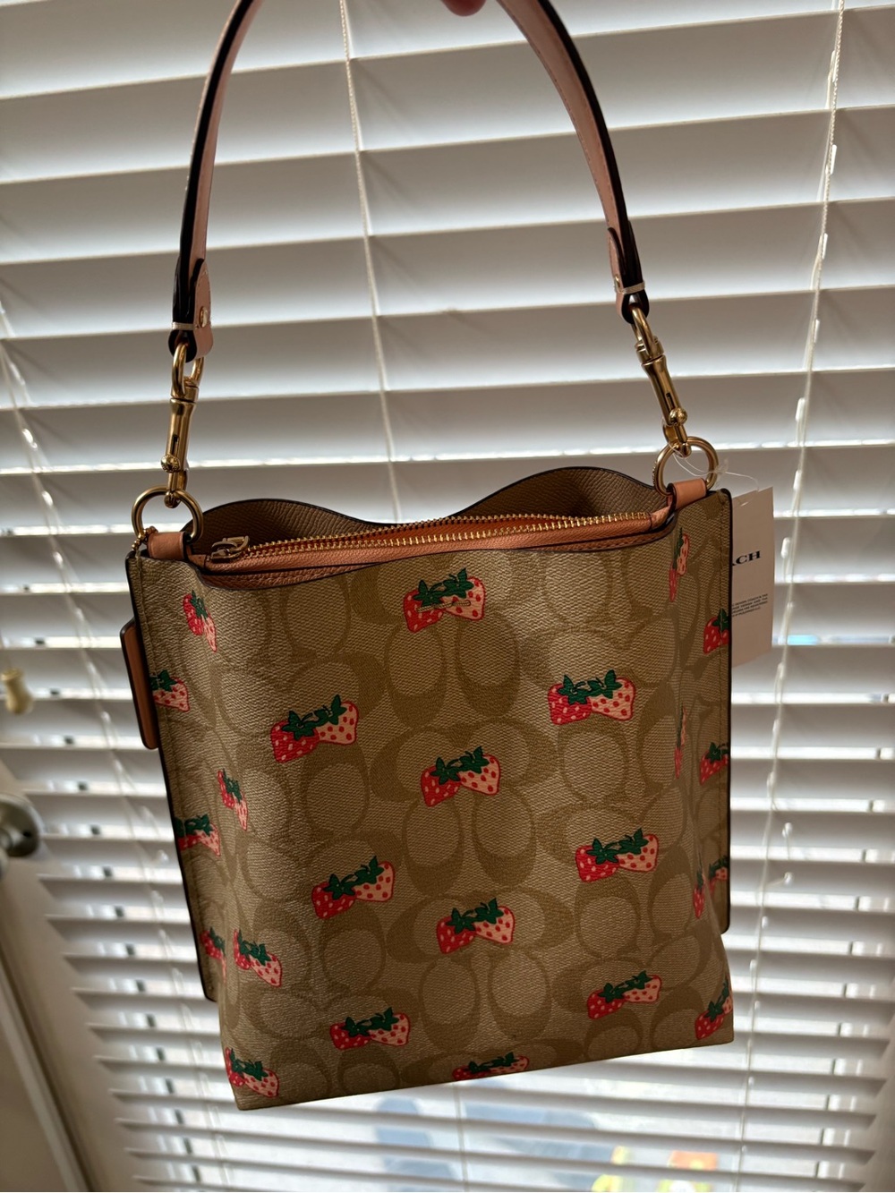Coach mollie Pink Signature Strawberry Print Bucket Bag - Picture 3 of 5